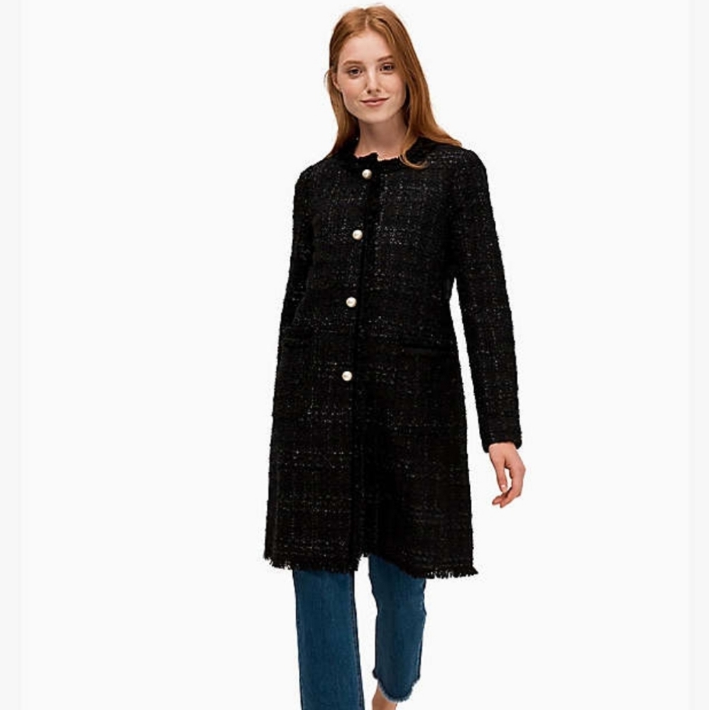 Pearl button sparkle tweed coat